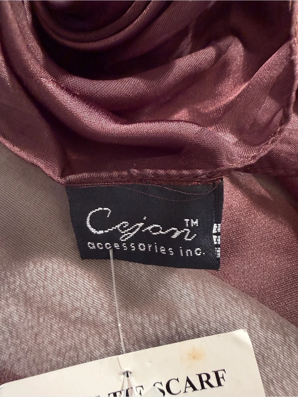 NWT Vintage Cejon Ready-Tie Scarf Sheer Stripe Wrap Shawl Brown Rosette Velcro
